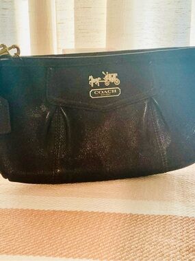 Coach Madison Shimmer Leather Wristlet | Dark Brown Pleated Clutch 🖤